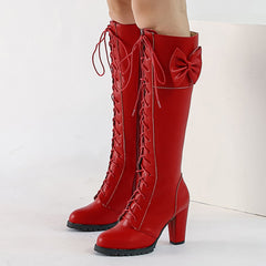 Black/Red/Pink/White Plus Size High Heels Lolita Sweet Zip Up Long Boots BE509