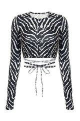 Backless Long Sleeve Zebra Crop Top