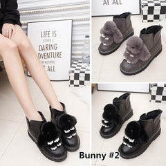 Black/Green/Grey Fluffy Rabbit Ears Sneakers