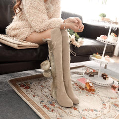 Black/Beige Winter Fluffy High Heels Boots