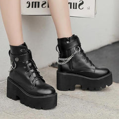 Gothic Chain Strap Lace Up Platform Boots SP006