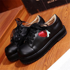 White/Black/Pink Harajuku Strawberry Laced Lolita Shoes