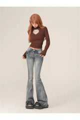 Belt Splicing High Waist Bell-bottoms