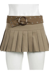 Belted Pleated Mini Skirt