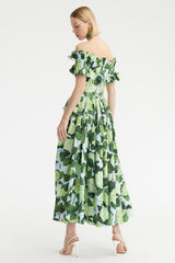 Bess Printed Ruffle Off-shoulder Tiered Maxi Dress-Sunfere