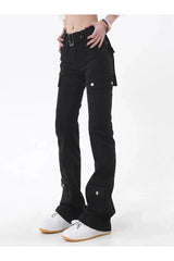 Schwarze Gothic Flare Cargo Jeans