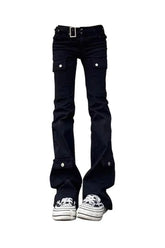 Schwarze Gothic Flare Cargo Jeans