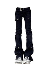 Schwarze Gothic Flare Cargo Jeans