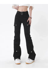 Schwarze Gothic Flare Cargo Jeans