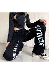 Jean Harajuku noir taille haute d'automne