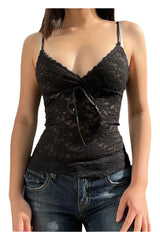 Schwarzes Camisole-Crop-Top aus Spitze