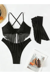 Schwarzes Mesh-Bikini-Set