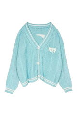 Cardigan brodé d'oiseaux bleus d'automne