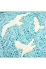 Cardigan brodé d'oiseaux bleus d'automne