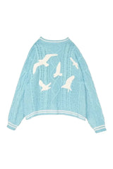 Cardigan brodé d'oiseaux bleus d'automne
