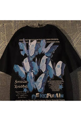 Blaues Schmetterlings-Grafik-T-Shirt