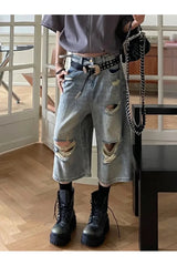 Blaue zerrissene Boyfriend-Shorts