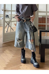 Blaue zerrissene Boyfriend-Shorts