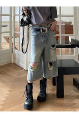 Blaue zerrissene Boyfriend-Shorts