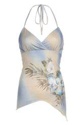 Asymmetrisches Oberteil mit Boho-Blumenmuster