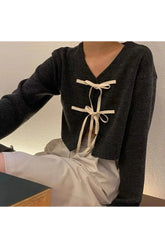 Fall Bow-Tie Front Cropped Cardigan