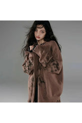 Burnt Earth Distressed-Kapuzenpullover mit Reißverschluss