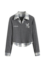 Pull Preppy superposé brodé de papillons d'automne