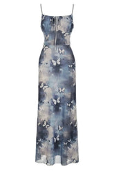 Langes Maxikleid mit Schmetterlingsmotiv