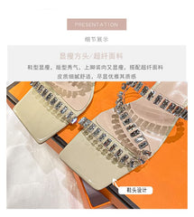 Rhinestone Chunky Heel Slide Sandals