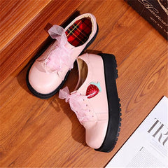 White/Black/Pink Harajuku Strawberry Laced Lolita Shoes