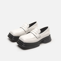 Y2K Goth Black/White Bow Thick Platform Leather Special Heel Mary Jane Shoes BE486