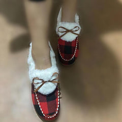 Warm Plush Bowknot Fur Boat Shoes