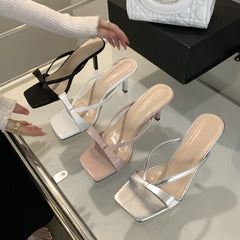 Bow High Heel Slide Sandals