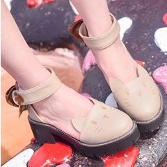 Brown/Beige Kawaii Kitty Bow Shoes