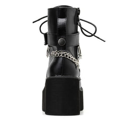 Gothic Chain Strap Lace Up Platform Boots SP006