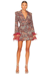 Carlin Printed Feather Belted Mini Blazer Dress-Sunfere