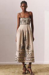 Caroline Abstract Embroidery Cotton Midi Dress-Sunfere