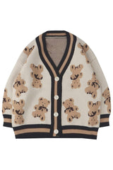 Fall Cartoon Bear Print Knit Cardigan
