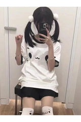 Patchwork-T-Shirts mit Cartoon-Print