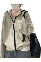 Fall Cashmere Zip Stand-Up Cardigan