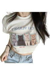 Sommer-Crop-Top mit Katzen-Print