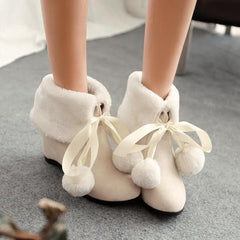 Yellow/Black/Beige Fluffy Pom Lolita Boots