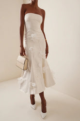 Lydia Floral Applique Strapless Midi Dress