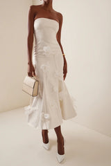 Lydia Floral Applique Strapless Midi Dress