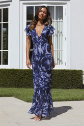 Cecil Printed V-neck Ruffle Maxi Dress-Sunfere