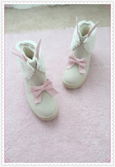 Beige/Brown Kawaii Bunny Bow Fleece Boots