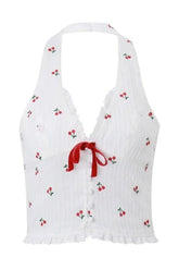 Neckholder-Top mit Kirschblüten-Schnürung