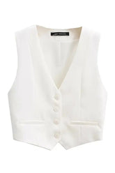 Chic V-Neck White Vest