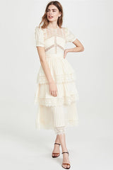 Janet Lace Detail Tiered Midi Dress