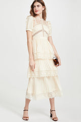 Janet Lace Detail Tiered Midi Dress